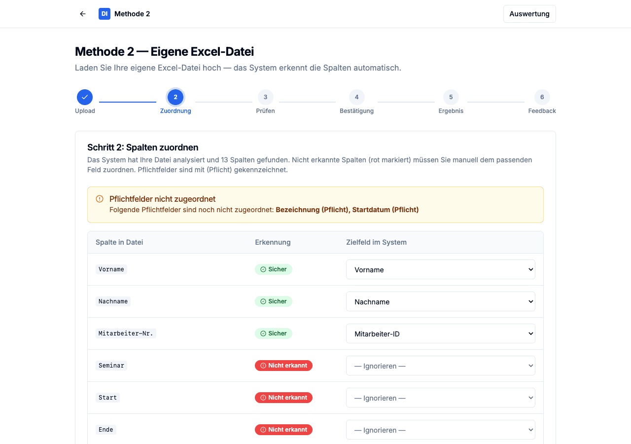 Methode 2 – Spaltenzuordnung mit Konfidenz-Badges