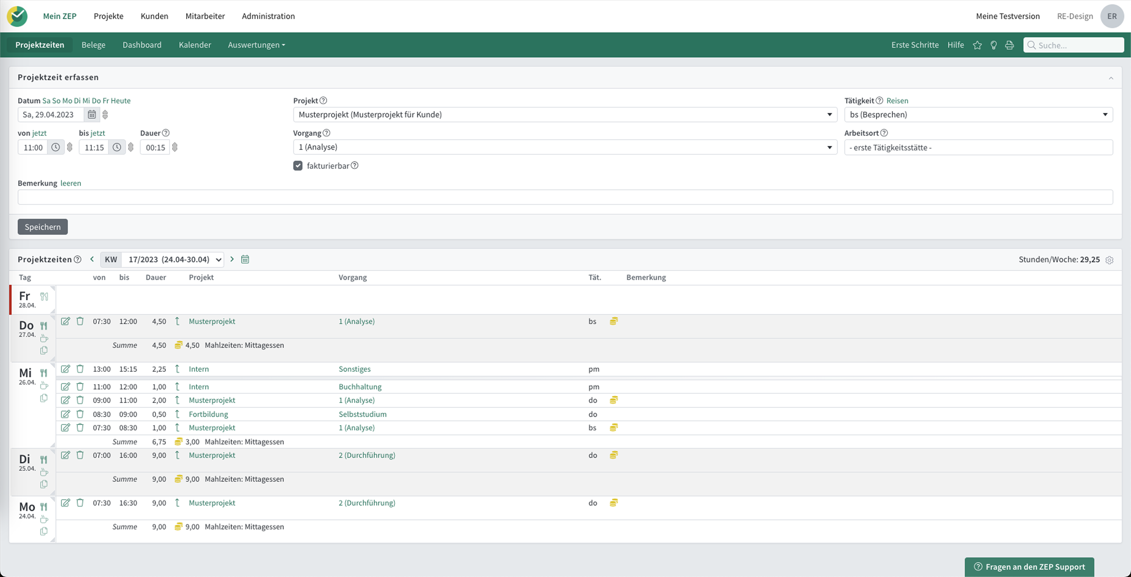 Ausgangssituation: Original ZEP Zeiterfassung